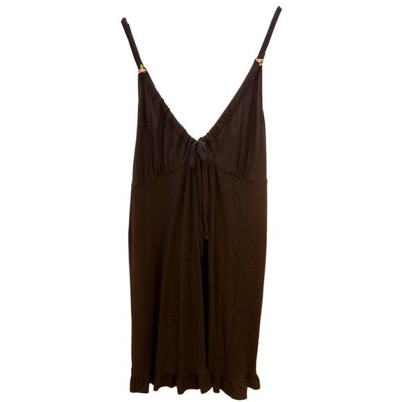 Betsey Johnson Other - Betsey Johnson Intimates Black Babydoll Nightgown L Adjustable Straps Ruffle Hem